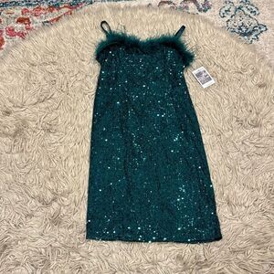 Nickie Lew Green sequined and feathers dress size 16